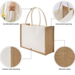 Burlap Canvas Tote Bags Bulk pack of 6